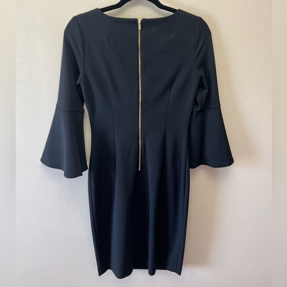 CALVIN KLEIN 3/4 Bell Sleeve Boat Neck Sheath Dress, Black, Size 2 - Picture 7 of 12